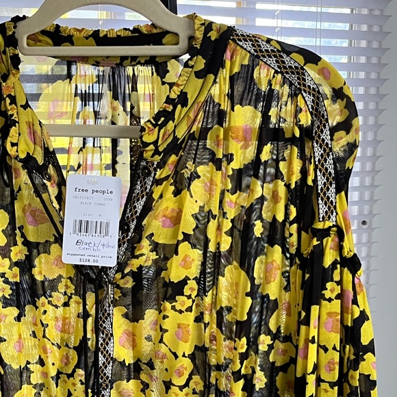 FREE PEOPLE NWT AUTHENTIC BLACK & YELLOW FLORAL TUNIC/DRESS - Picture 12 of 17